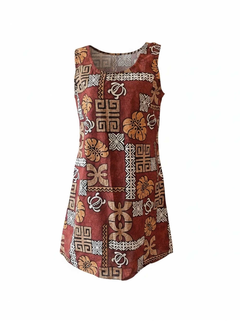 Vintage Y.L.T.E MADE IN HAWAII  dress brown tribal print cotton size L